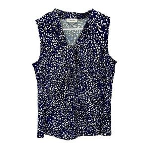 NEW Calvin Klein Women’s Blue Black Animal Print V Neck Sleeveless Blouse